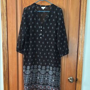 J. Jill Black Dress with White Paisley Design